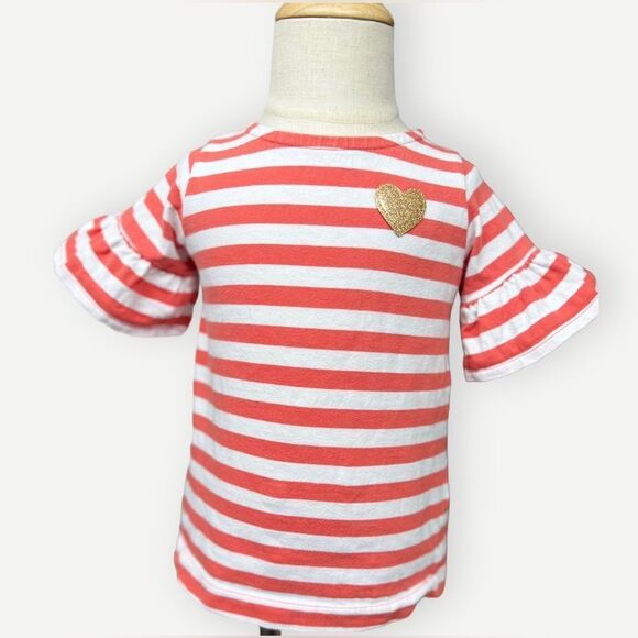 Carter’s Girls Kids Striped Flutter Sleeve Heart Detail T-Shirt Top. 2. 2T. - Picture 1 of 5